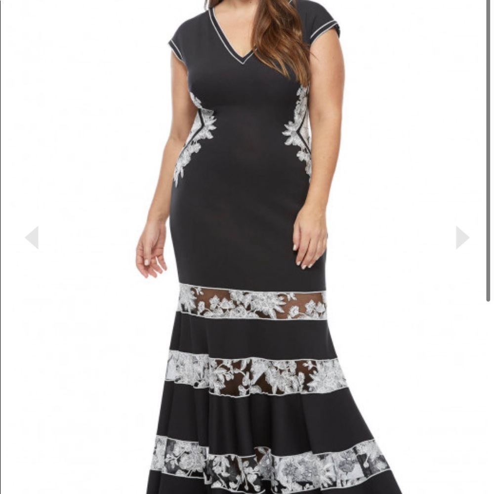 NWOT Tadashi Shoji Tani Gown- Plus Size 1x in Ivory/Black MSRP $528.00